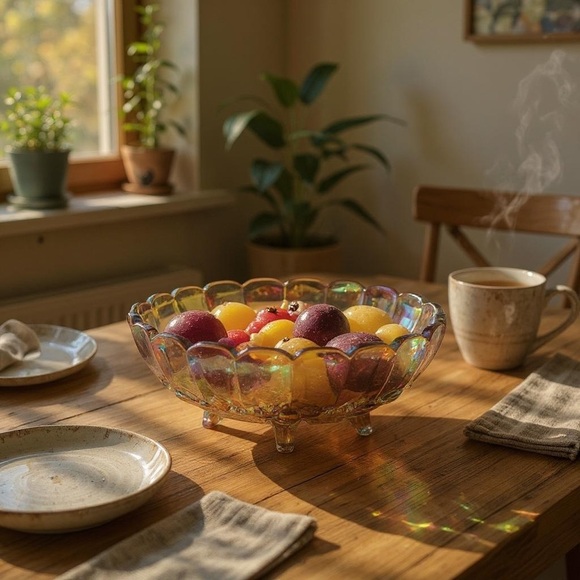 Vintage Indiana Amber Carnival Glass Footed Bowl - Fruit Pattern - Picture 2 of 10